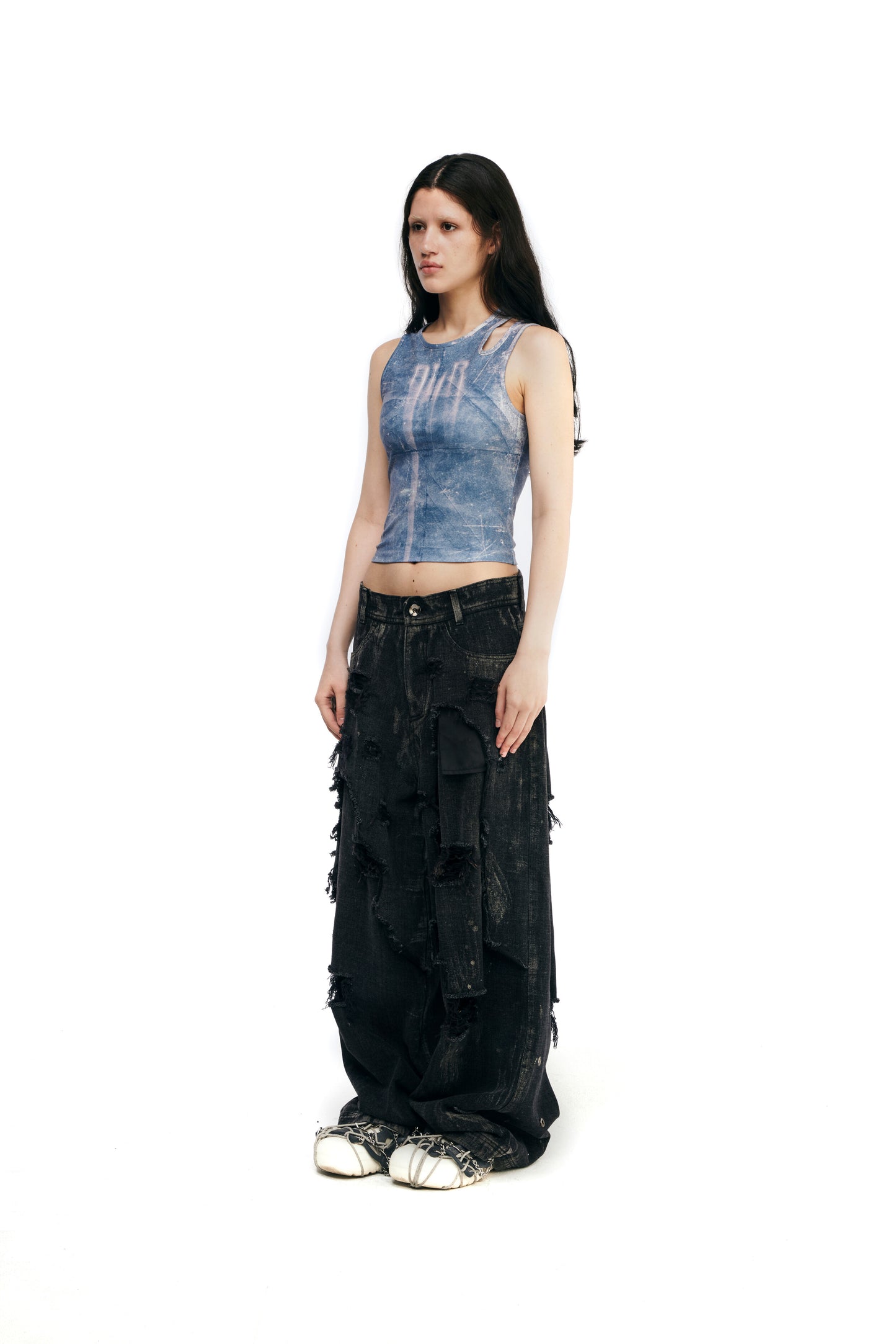 Printed blue cut sleeveless