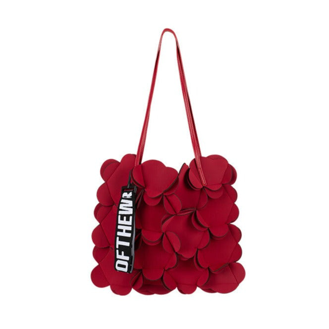Neoprene flower shoulder bag red