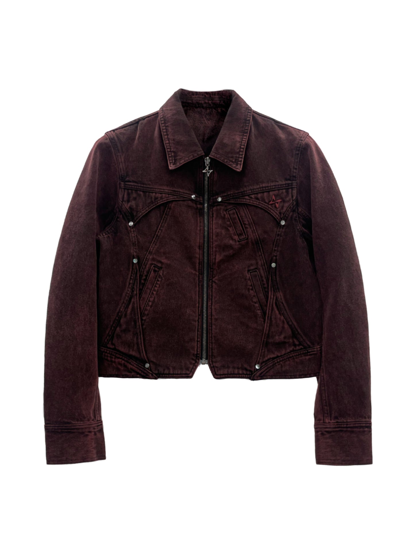 Hidden pocket denim trucker jacket red