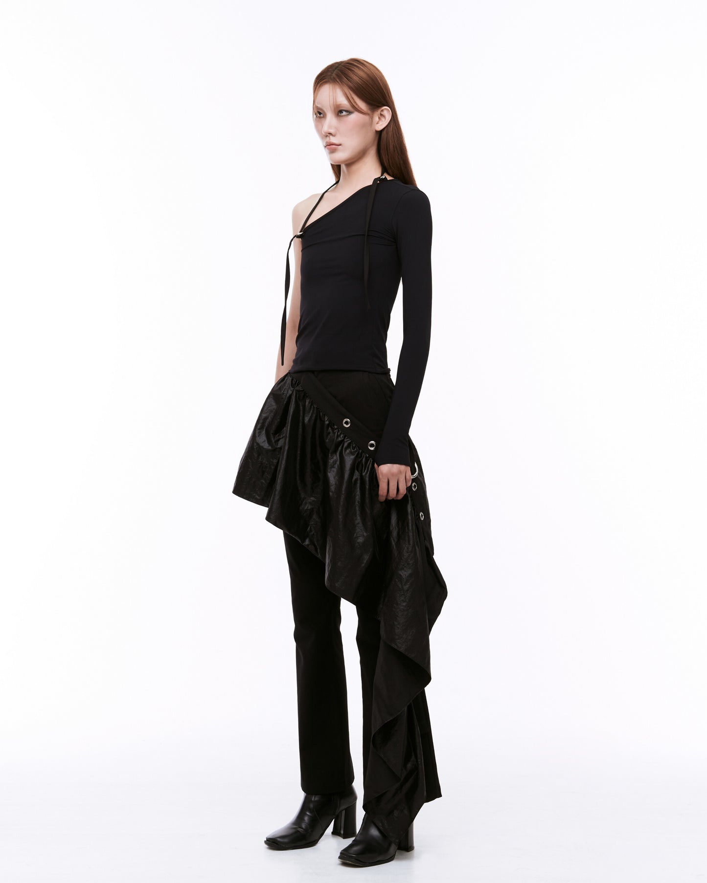 Draping boot cut pants black