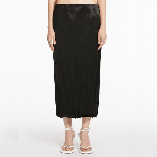 Crinkle-look calf-length skirt