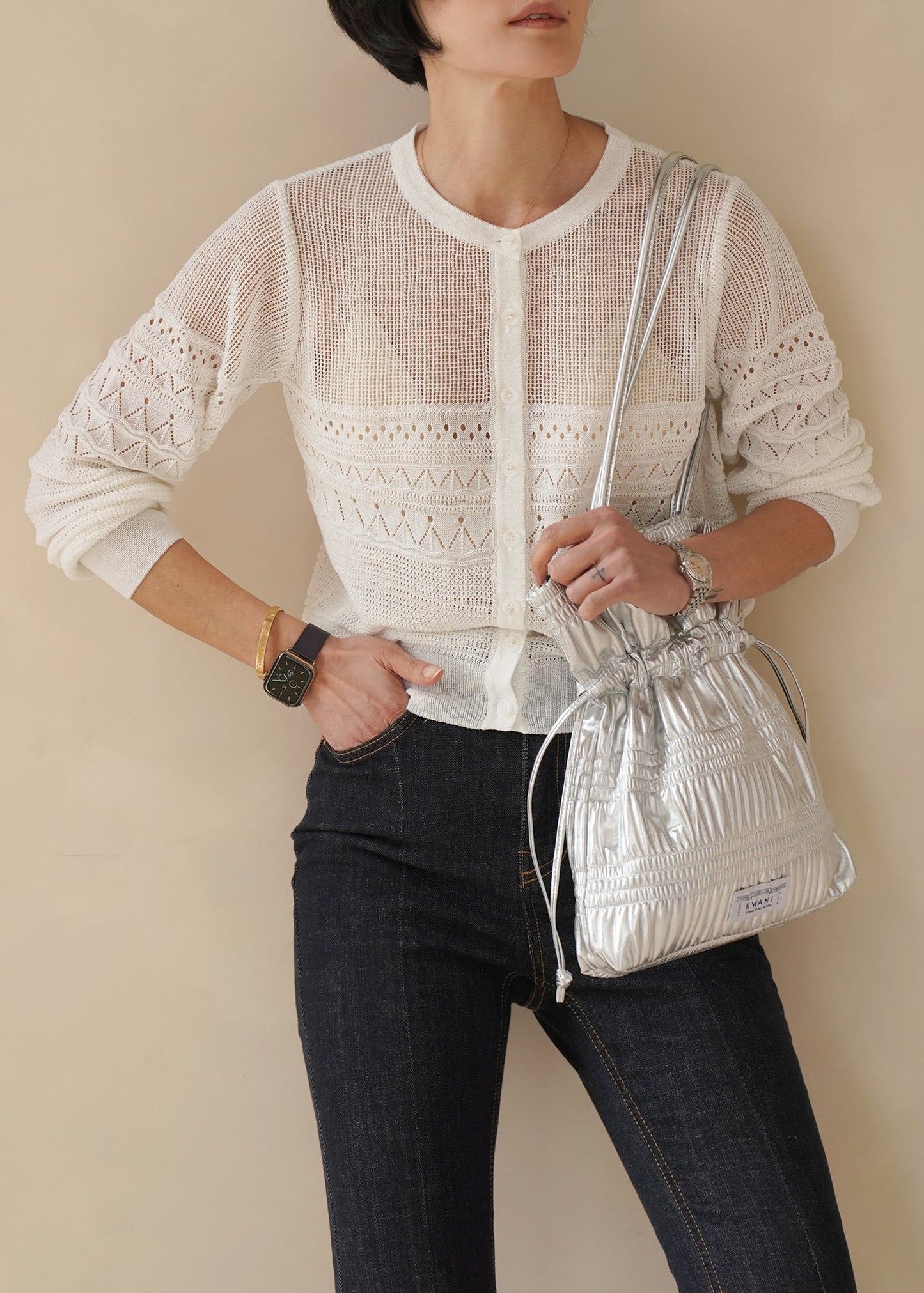 Crinkle Shoulder Bag_Silvery Silver