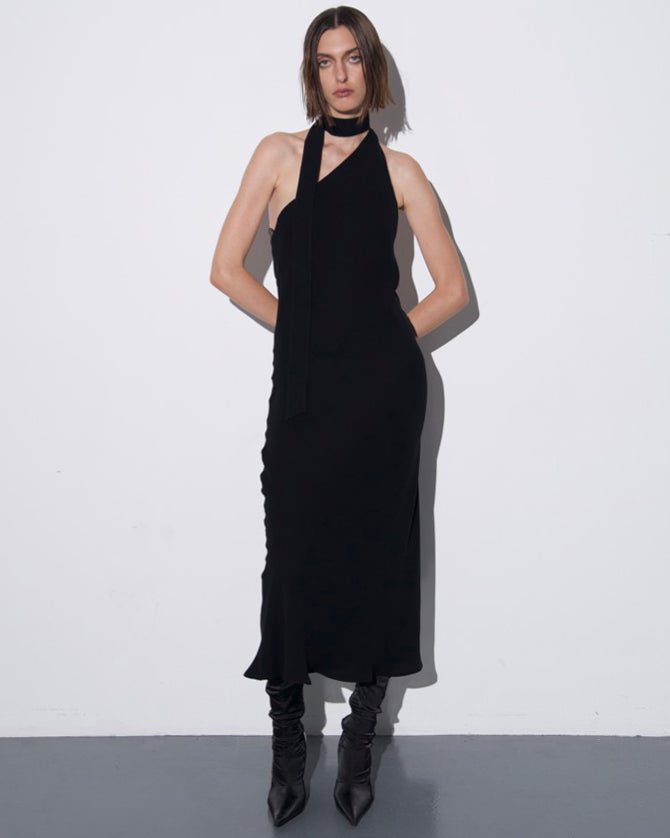 One-shoulder midi dress with an open back