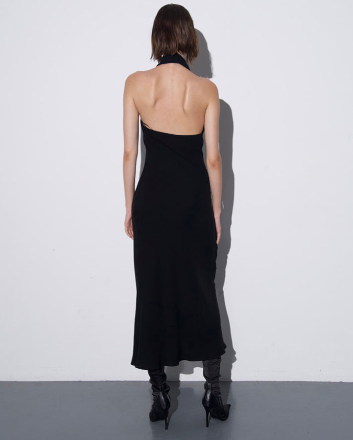 One-shoulder midi dress with an open back